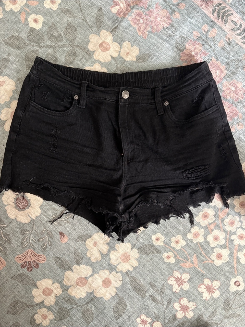 aerie Black Distressed Denim Cutoff Shorts